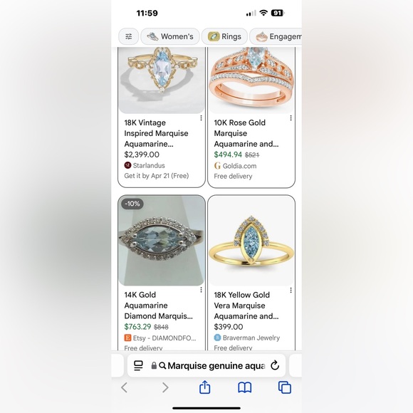 14k Gold Aquamarine Ring. From jeweler in Pattaya. Sz 5 1/4. No stamp. - Picture 7 of 8